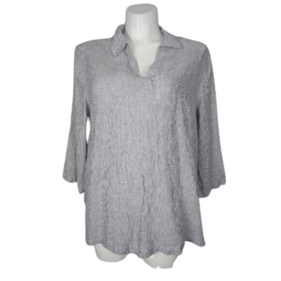 Tahari 100% Linen Striped Tunic Top with Mother of Pearl Shell Buttons Size 1X - Picture 1 of 14